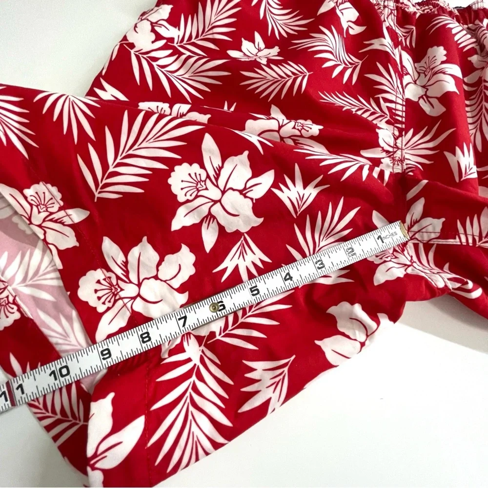Lands’ End Men’s Red Palm Swim Trunks 9” Inseam Swim Shorts Medium Size 32-34